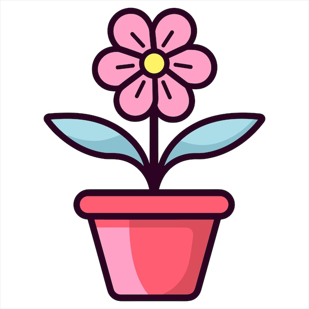 Contorno de icono plano de la olla de flores en el estilo de vector simple
