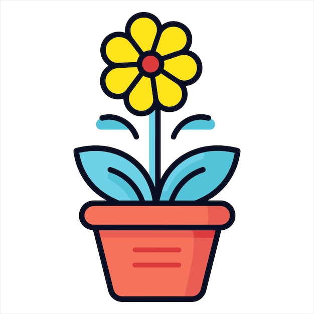 Vector contorno de icono plano de la olla de flores en el estilo de vector simple