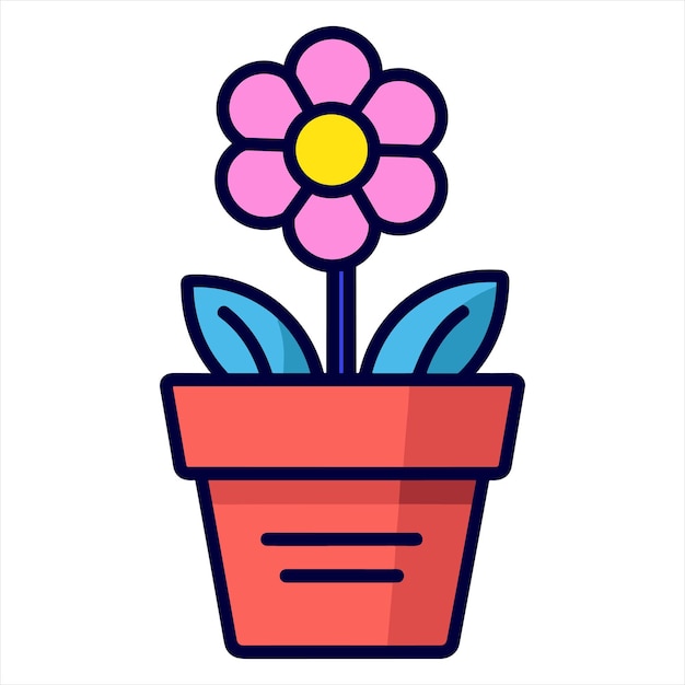 Contorno de icono plano de la olla de flores en el estilo de vector simple