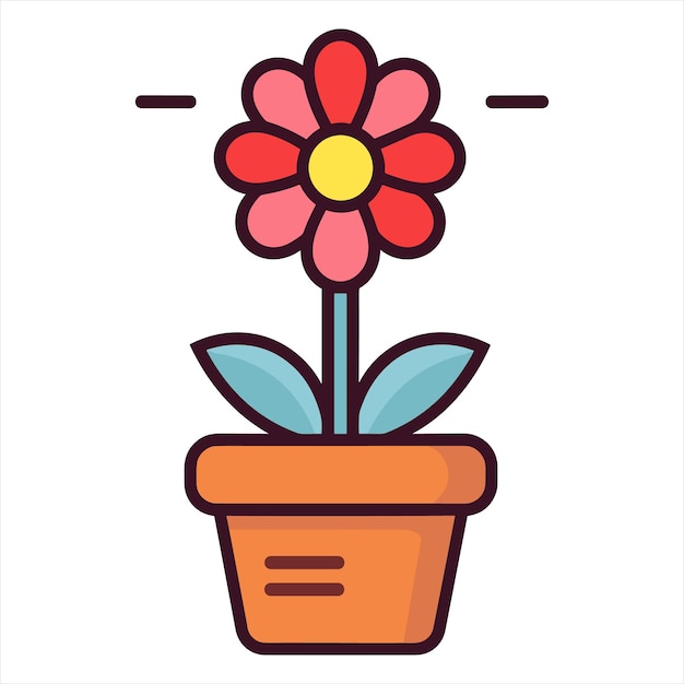 Contorno de icono plano de la olla de flores en el estilo de vector simple