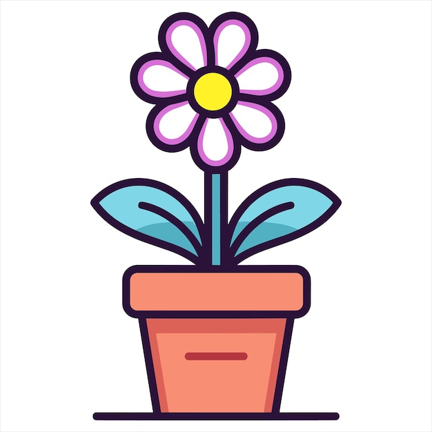 Contorno de icono plano de la olla de flores en el estilo de vector simple