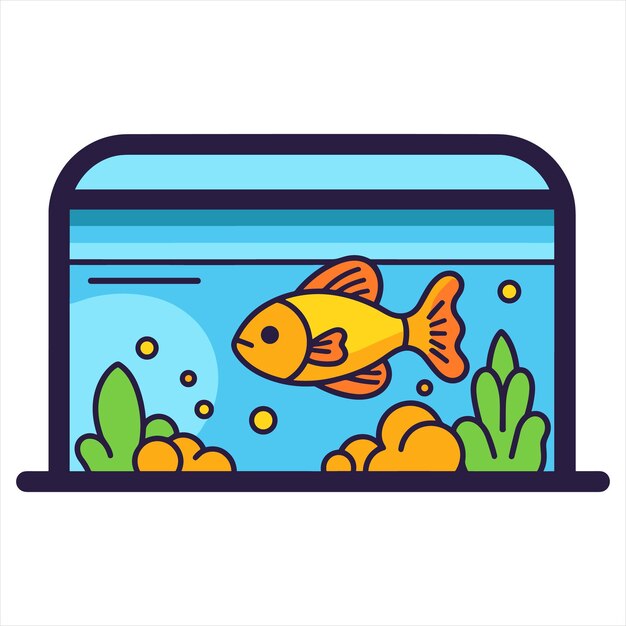 El contorno del icono plano del tanque de peces en el estilo de vector simple