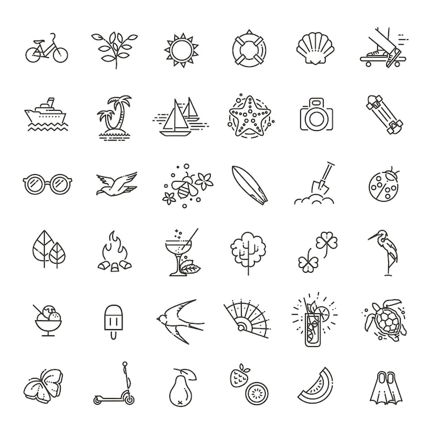 Contorno del icono de la web conjunto de vacaciones de verano playa