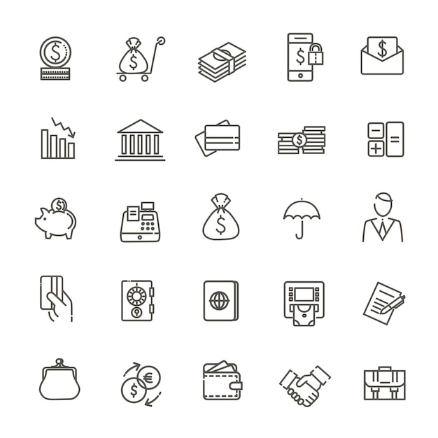 Contorno de icono de la web vectorial conjunto de dinero