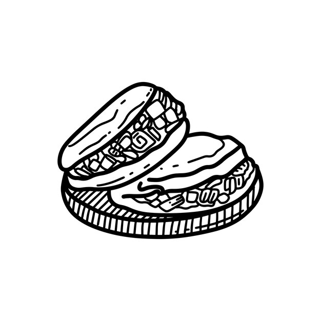 Contorno Ilustración de cocina mexicana dibujada a mano Arte de líneas dibujos animados