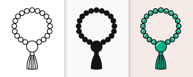 Contorno islámico de tasbih y icono de silueta con ilustración vectorial plana aislada