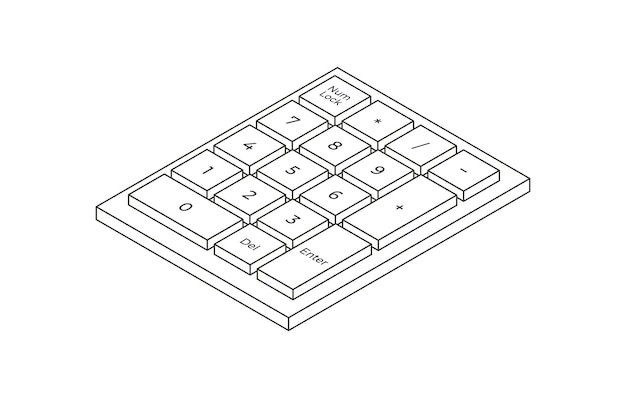 Contorno isométrico con letras en estilo volumétrico minimalista Ilustración del teclado en estilo moderno simple