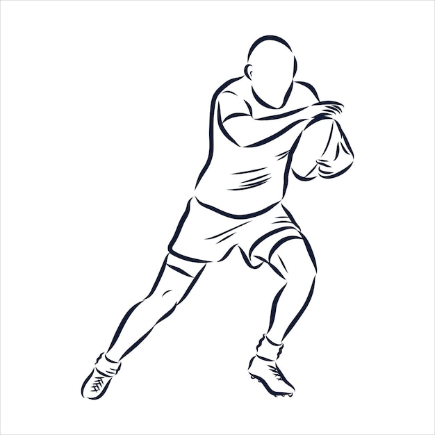 Contorno de jugador de rugby de fútbol americano, dibujo vectorial