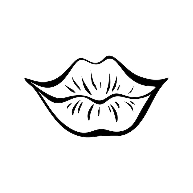 Contorno de labios femeninos en estilo de arte retropop Boca con forma de sonrisa Ilustración de contorno vectorial