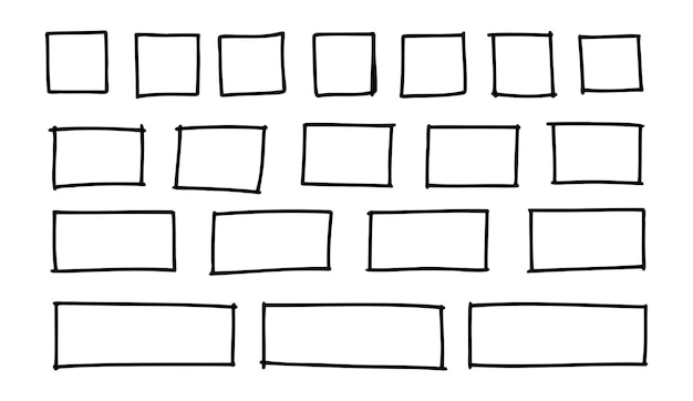 Contorno libre cuadrados vectoriales dibujados a mano rectángulos de diferentes tamaños Marcos rectangulares garabateados con bordes cuadrados a mano libre Texto resaltado subrayado