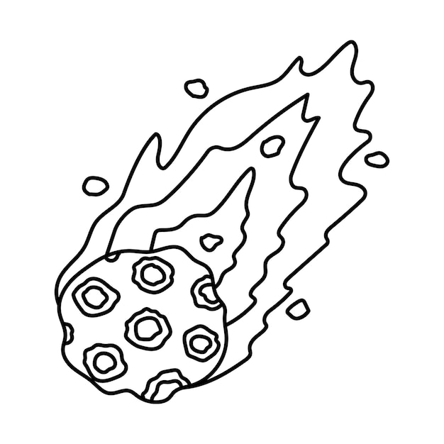 Contorno lindo de asteroide cayendo en llamas Cometa ardiente Meteoro cuerpo celeste en estilo infantil