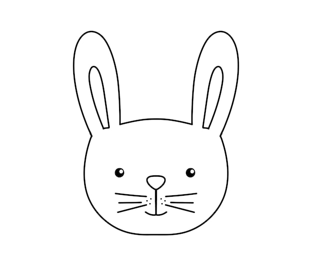 Contorno lindo cara de conejo ilustración vectorial encantador conejito aislado en blanco animal de granja simbol de Pascua para colorear página