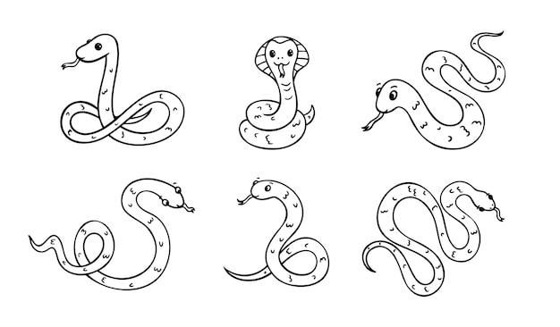 Contorno lindo dibujado a mano sencillo serpiente para niños juego de libros de colorear Kind doodle sonrisa de serpiente aislada sobre fondo blanco