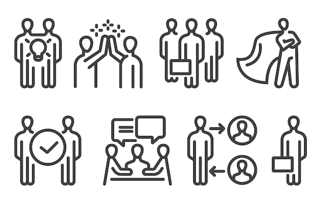 Contorno de línea personas de negocios conjunto aislado ilustración de diseño gráfico plano vectorial