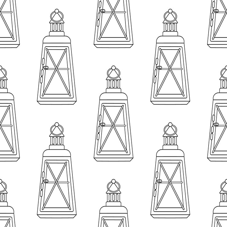 Vector contorno de linterna de navidad de invierno patrón sin costuras en diseño vectorial plano feliz vacaciones