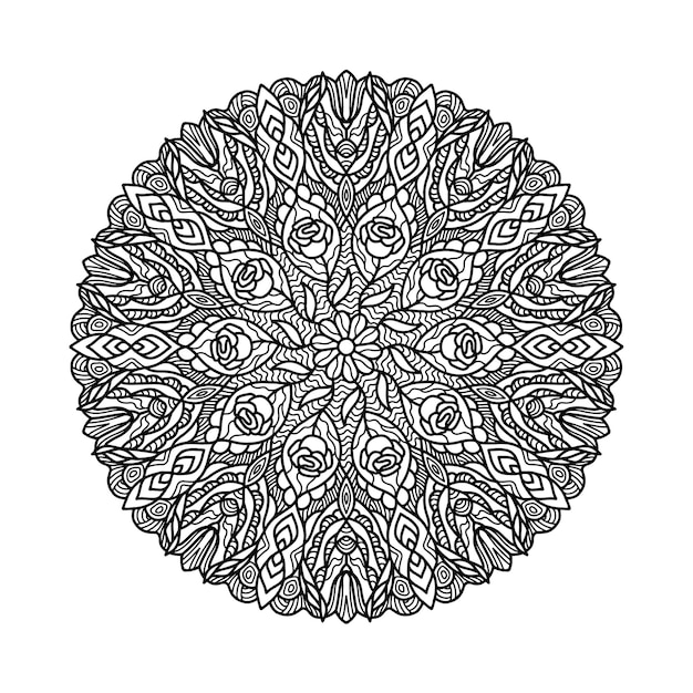 Contorno mandala vectorial dibujada a mano. página para colorear. arte de línea, boceto dibujado a mano.