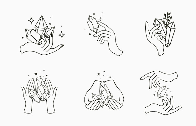 Contorno de mano de cristal negro Ilustración vectorial para iconstickerprintable y tatuaje