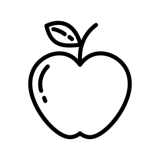 Contorno de manzana dibujando fruta de otoño con hoja en estilo minimalista concepto de diseño de icono de logotipo de pegatina