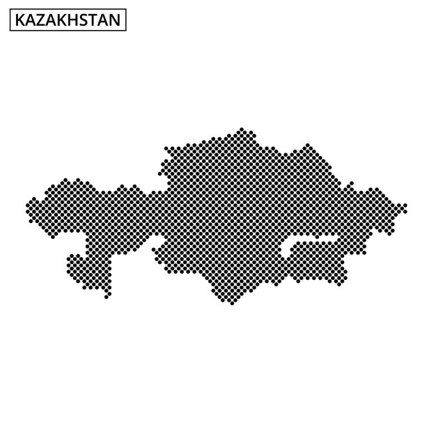 Contorno del mapa de Kazajstán ilustrado en diseño punteado sobre fondo blanco