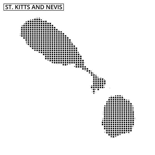 Contorno del mapa de Saint Kitts y Nevis con patrón de cuadrícula y fondo de marca de agua