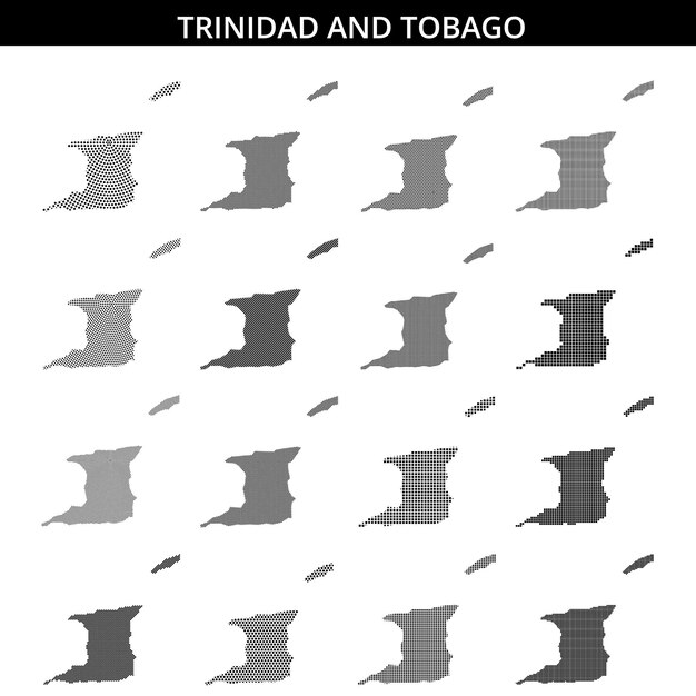 Contorno del mapa de Trinidad y Tobago con patrón de puntos sobre fondo blanco