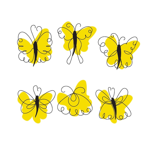 Contorno de mariposa con colección de detalles dibujados
