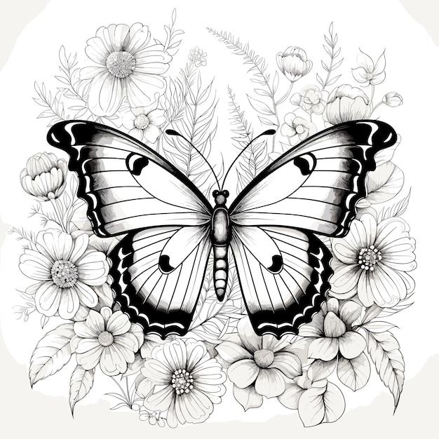 Contorno de mariposa dibujado a mano sobre fondo blanco