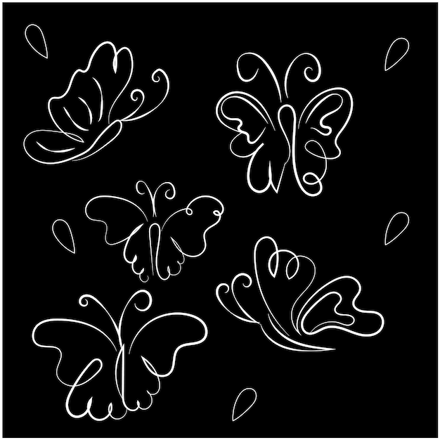 Vector contorno de mariposa vectorial con colección de detalles dibujados