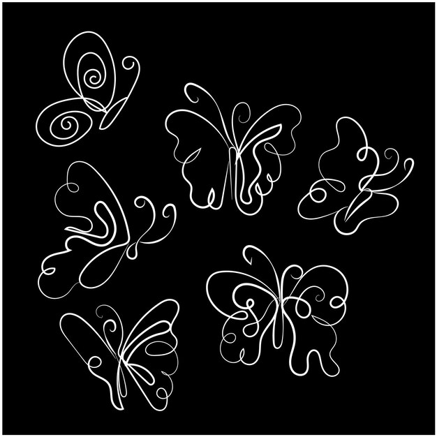 Contorno de mariposa vectorial con colección de detalles dibujados