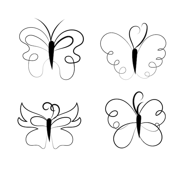 Vector contorno de mariposa vectorial con colección de detalles dibujados