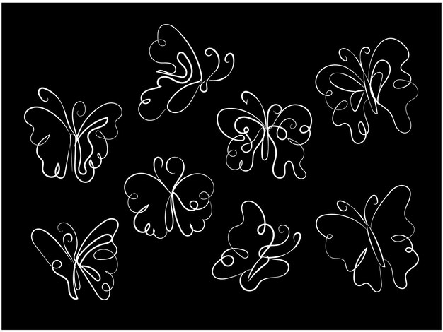 contorno de mariposa vectorial con colección de detalles dibujados