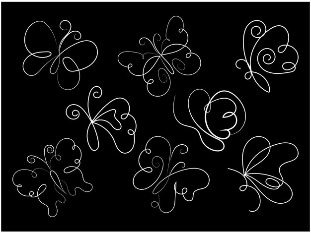 contorno de mariposa vectorial con colección de detalles dibujados