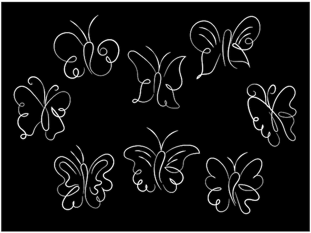 contorno de mariposa vectorial con colección de detalles dibujados
