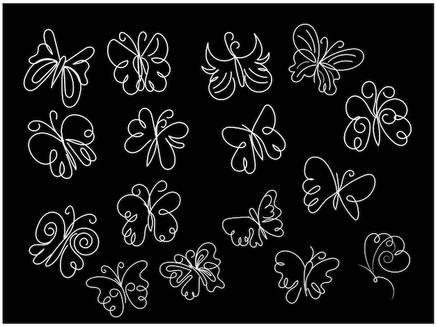 contorno de mariposa vectorial con colección de detalles planos lineales