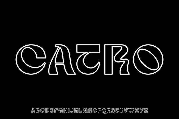 Contorno de moda estilo psicodélico alfabeto visualización fuente vector tipo de letra lineal