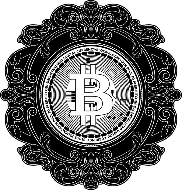 Vector contorno negro bitcoin con marco floral silueta hecha a mano nr 21