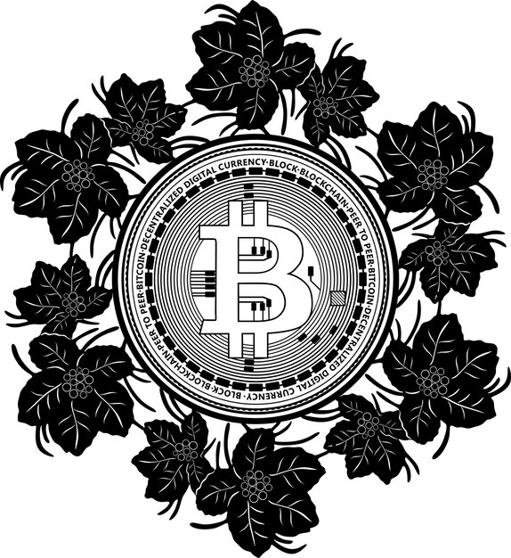 contorno negro bitcoin con marco floral silueta hecha a mano nr 73