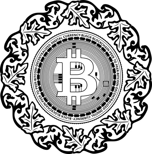 contorno negro bitcoin con marco floral silueta hecha a mano nr 75