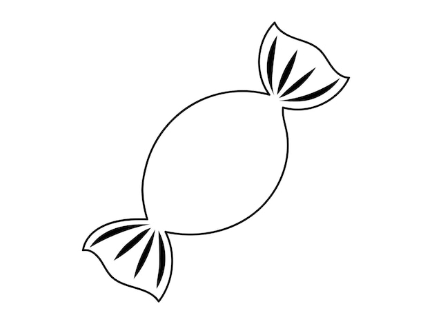 Contorno negro de un caramelo envuelto aislado sobre fondo blanco Concepto de dulces postre de confitería dibujo de línea de diseño minimalista Impresión de icono elemento de diseño página de colorear