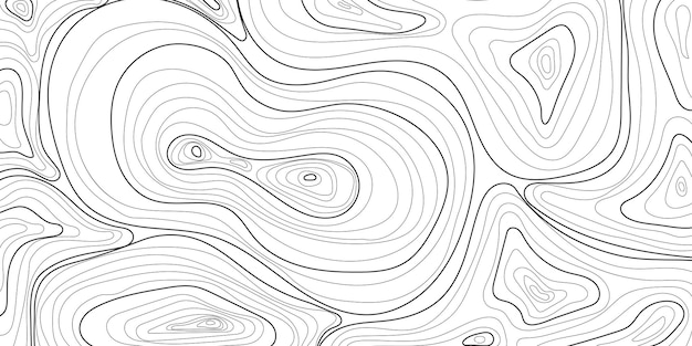 Contorno negro y curva línea topográfica ondulada mapa de contorno y fondo blanco
