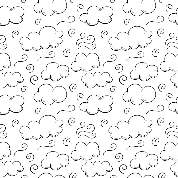 Vector contorno negro doodle nubes de patrones sin fisuras con remolinos