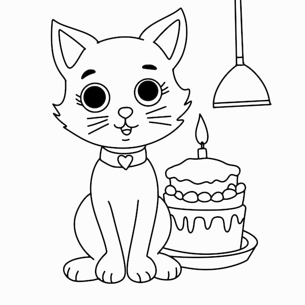 El contorno de la página de colorear del gato de dibujos animados