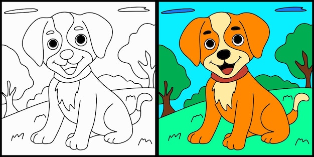 El contorno de la página de colorear del perro de dibujos animados