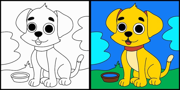 El contorno de la página de colorear del perro de dibujos animados