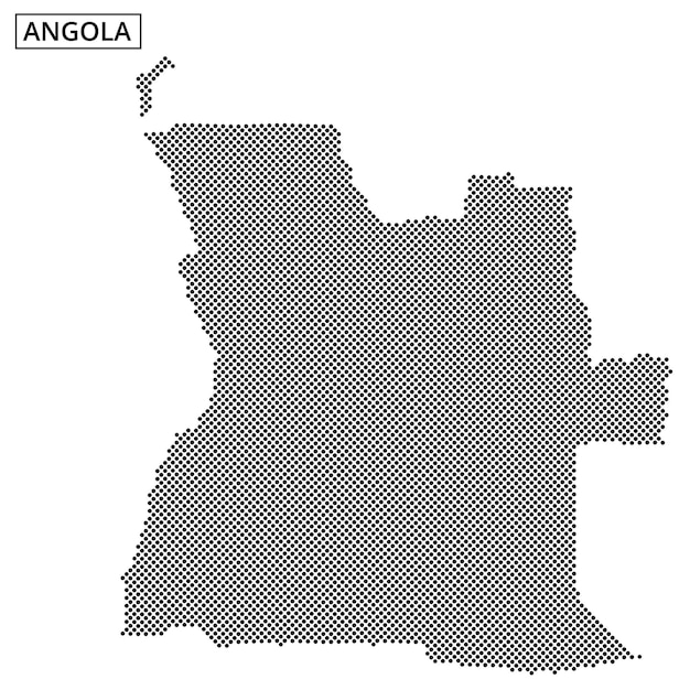 Contorno del país de Angola representado con patrones de puntos y líneas de cuadrícula