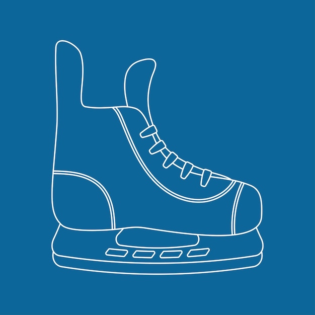 Contorno de patines de hockey de invierno sobre un fondo azul.