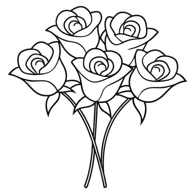 Contorno de un ramo de rosas sobre un fondo blanco
