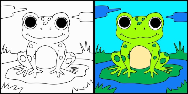 El contorno de la rana de dibujos animados para colorear
