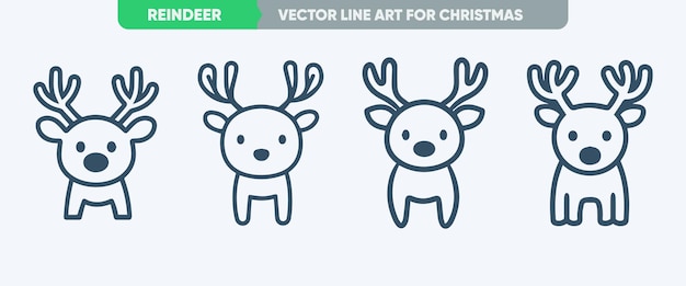 Contorno de renos y alces Icon Set de línea delgada mínima para Navidad
