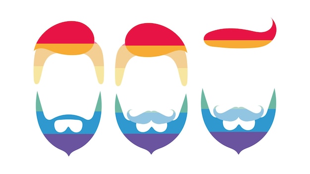 Contorno de rostro masculino con colores lgbt. hombre de logo con barba para temas lgbt. vector.